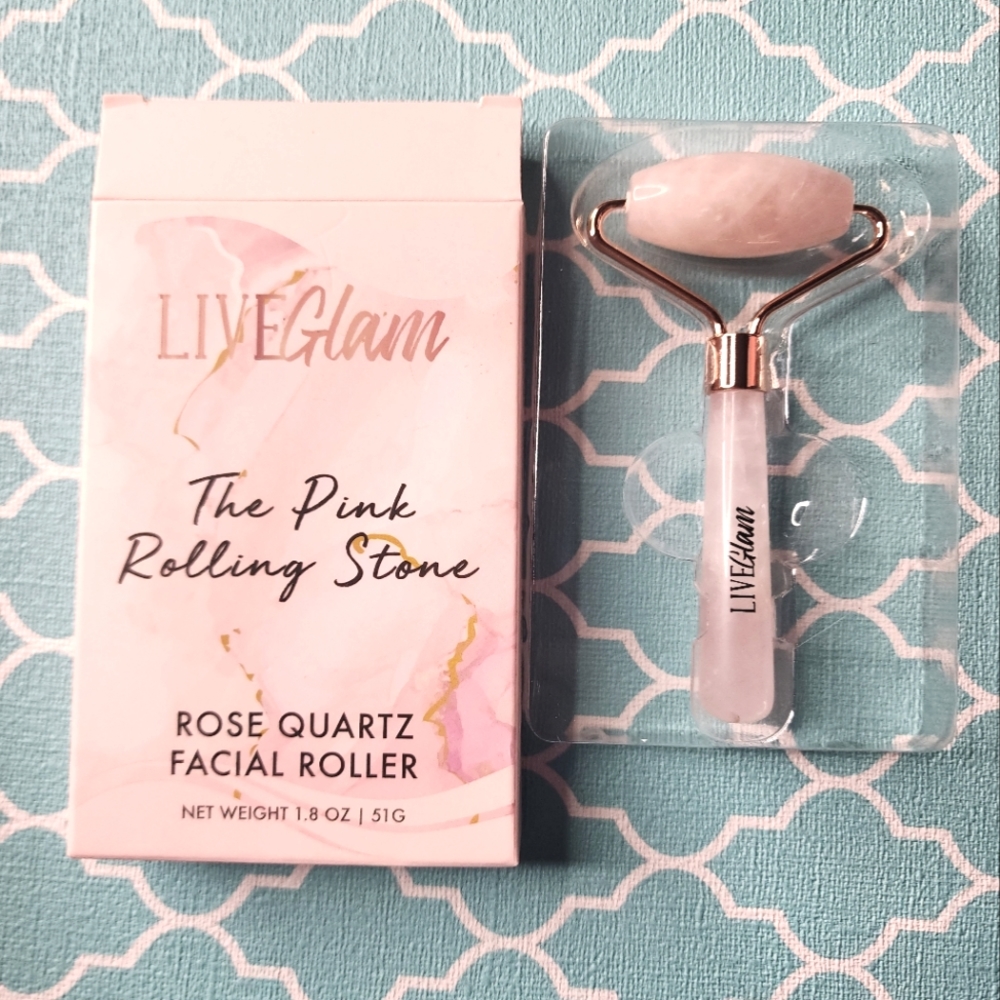 The Pink Rolling Stone Rose Quartz Facial Roller Rose Gold